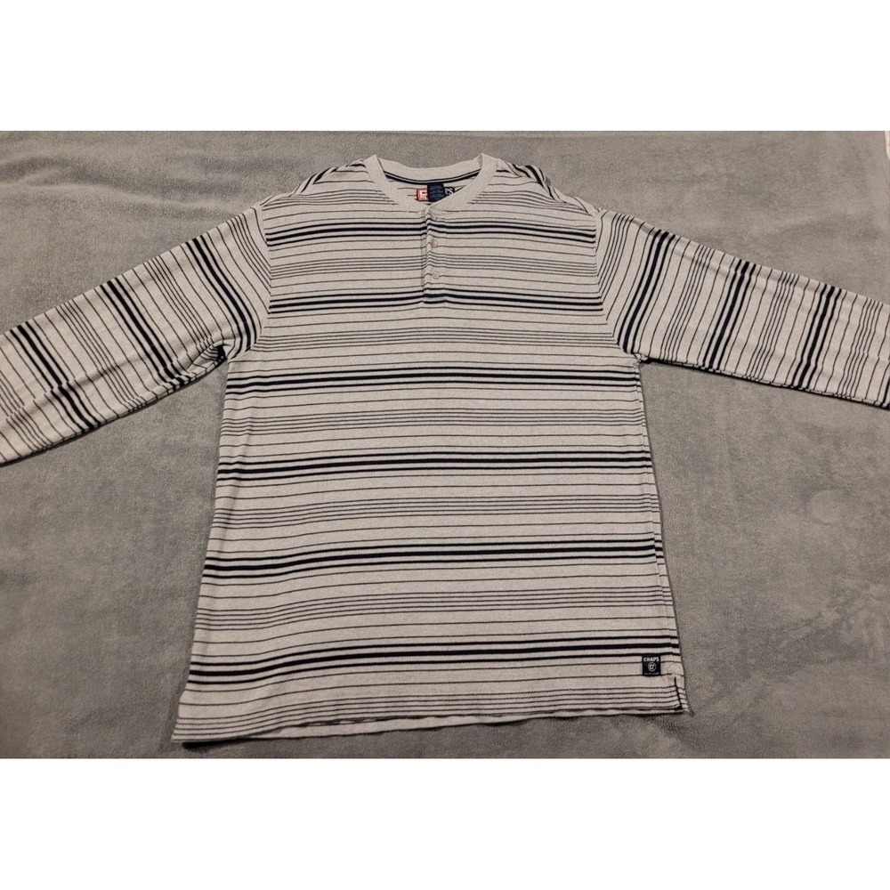 Chaps Ralph Lauren XL Striped Button-Up Shirt Gray Navy Cotton Long Sleeve